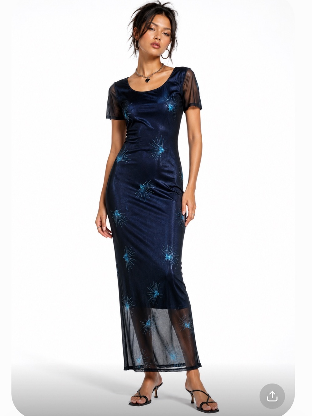 VINTAGE 90's Y2K GABICCI Dark Romantic  Navy Blue Printed Maxi Dress